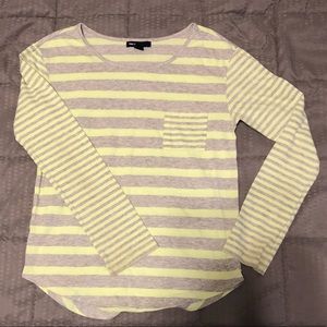 Gray and yellow multi striped shirt